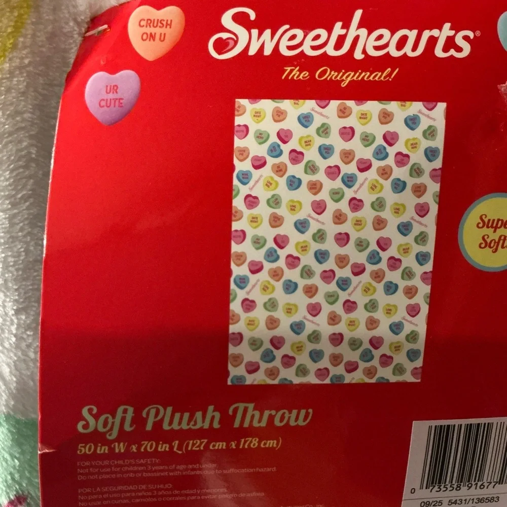 Sweethearts Sugar Hearts Plush Throw-50” x 70”